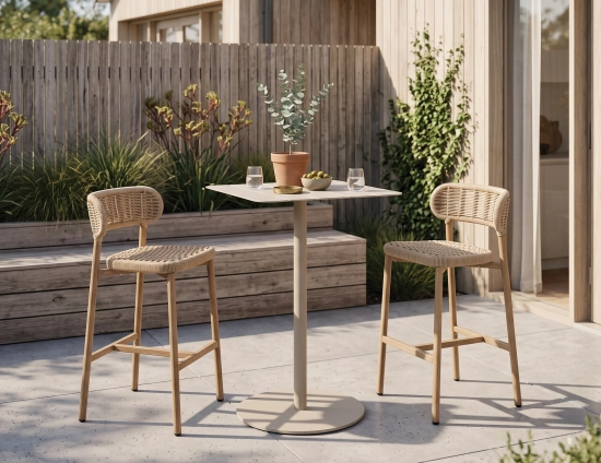 Roku High Bar Table With Teak Stools
