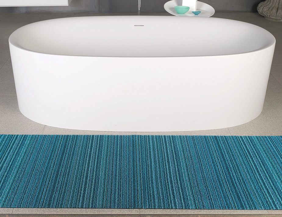 Chilewich Shag Skinny Stripe Turquoise Bathroom