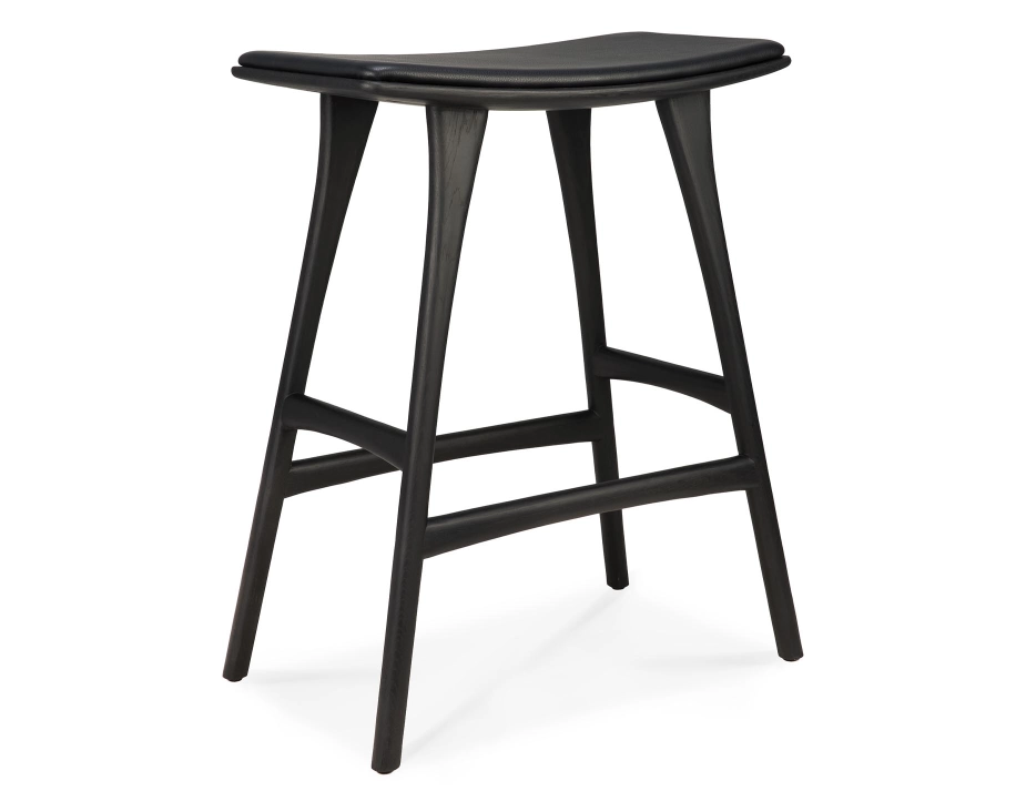 Ethnicraft Osso Counter Stool Oak Black Black Leather