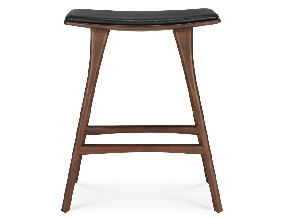 Ethnicraft Osso Counter Stool Teak Brown Black Leather