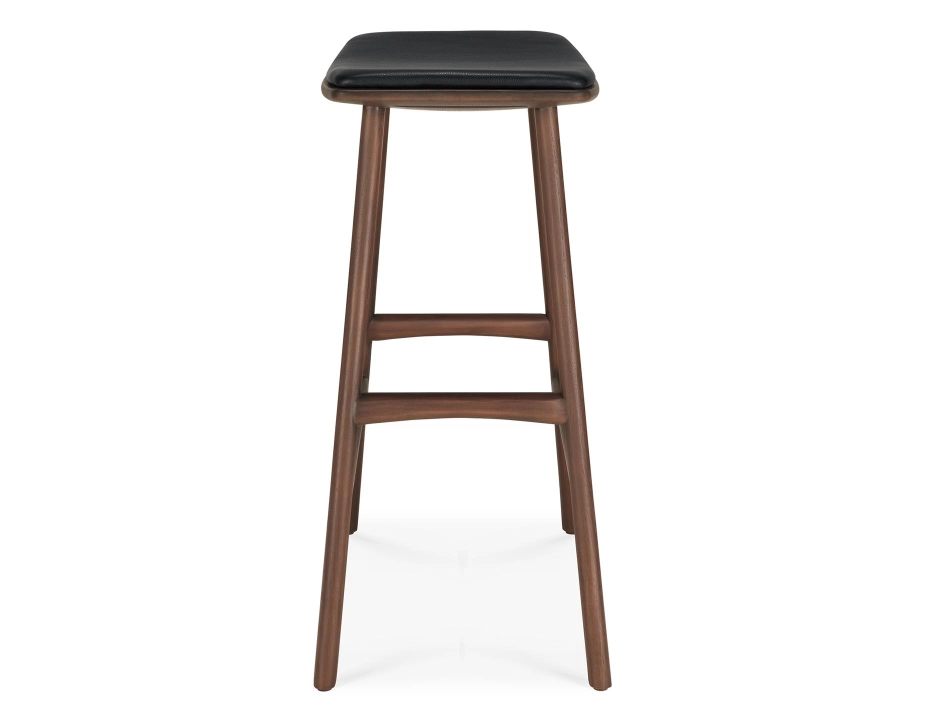 Ethnicraft Osso Counter Stool Teak Brown Black Leather