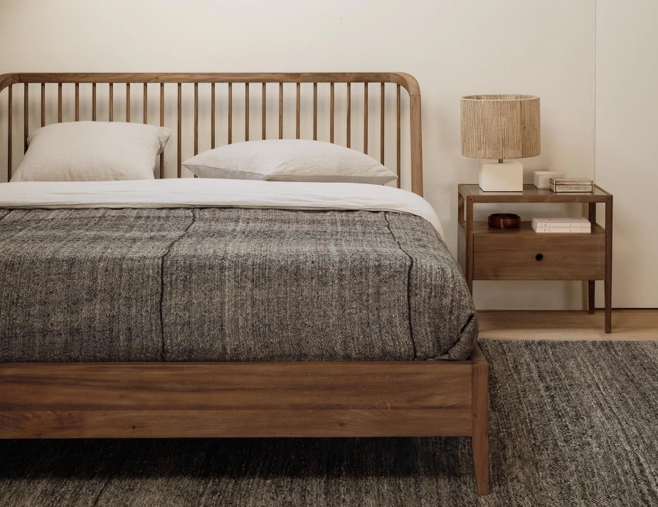 Ethnicraft Spindle Teak Natural Bed Bedside Table 0015 Layer