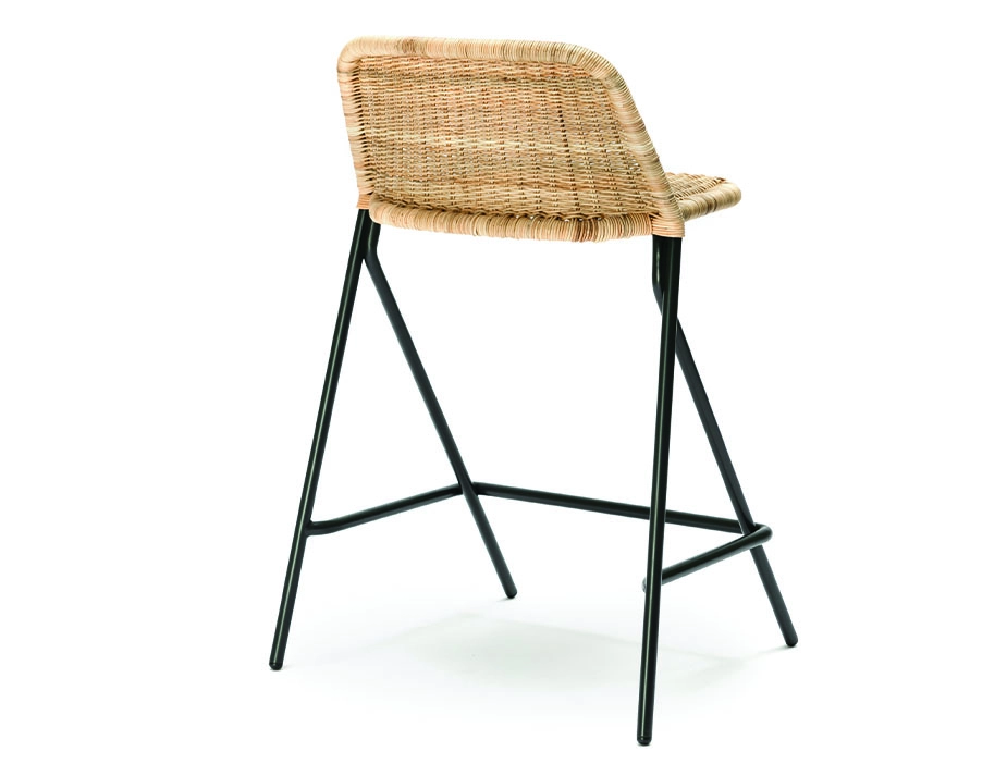 Kaki Stool Rattan Backrest