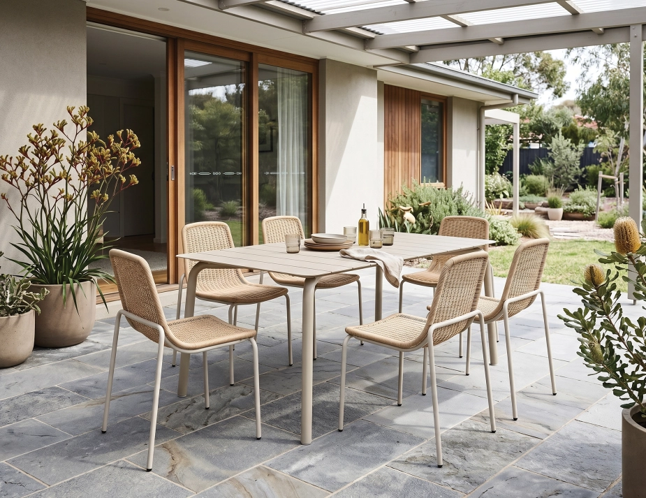 160cm Roku Table Latte With Cenote Chairs New