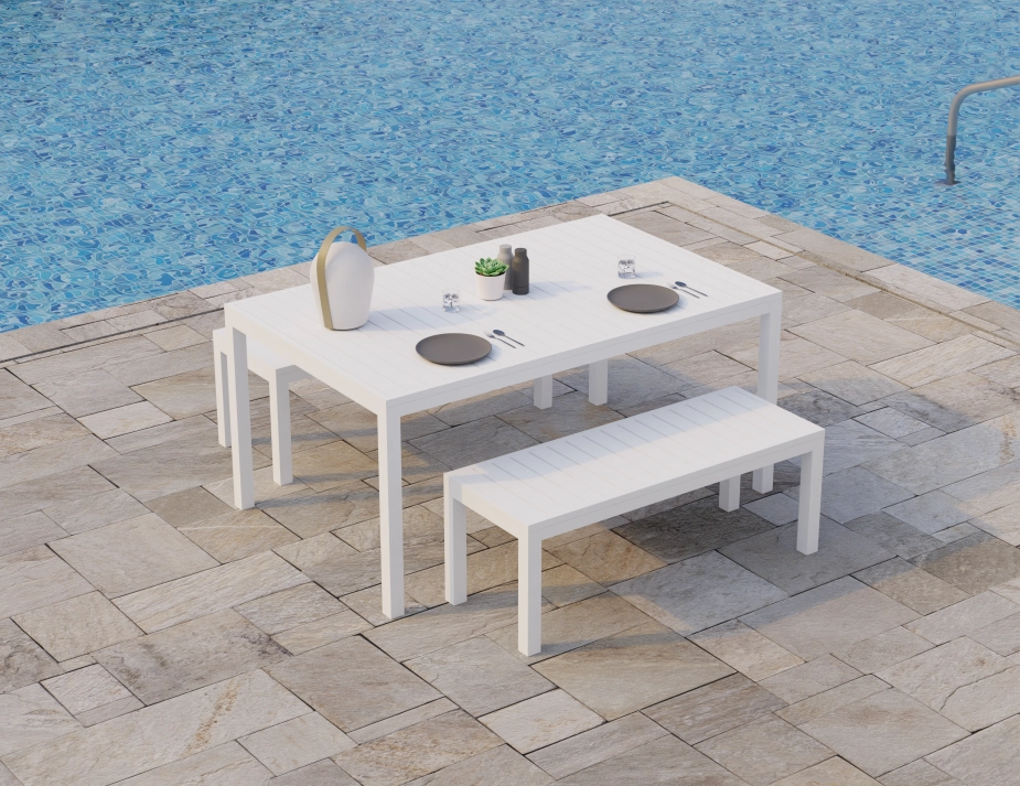 White 120 Bench Poolside