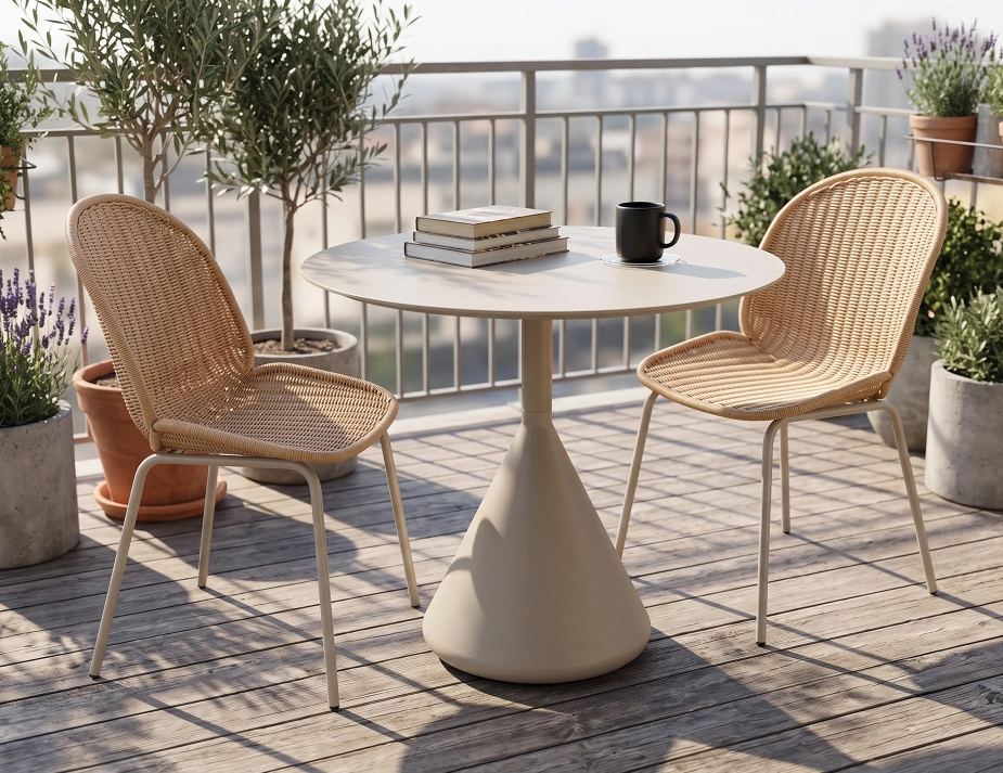 Modern Table And Chairs On Balcony