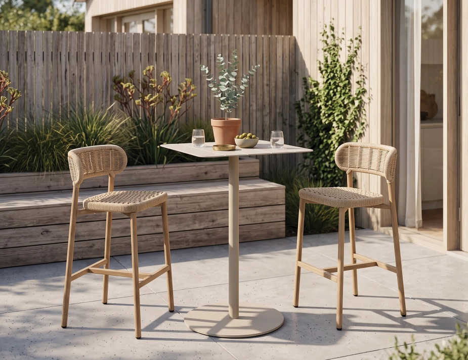 Roku High Bar Table With Teak Stools
