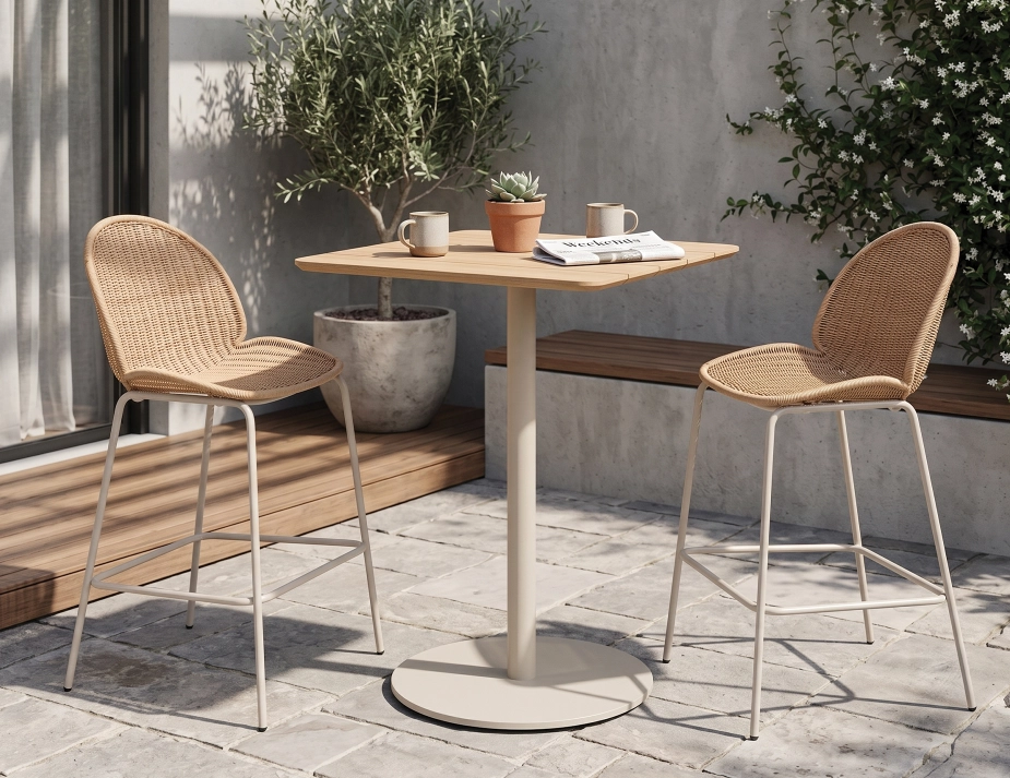 Natural Bar Stool And Wooden Outdoor High Table