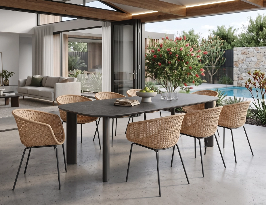 Rattan Chairs With Ceramic Dining Table Outdoor