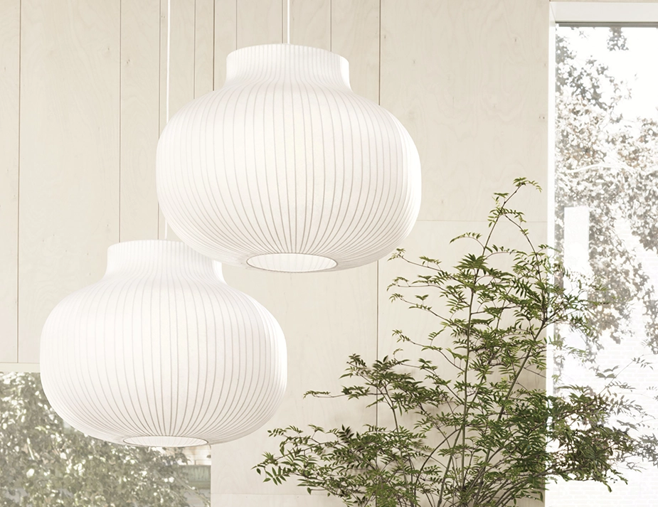 Strand Muuto Pendant 0014 Echo Pouf Forest Nap 992 512 Remix 123 Vidar 542 554 Forest Nap 912 Strand Lamp Closed Halves