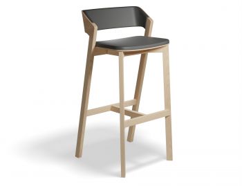 Merano Natural Oak Stool w Black Pad by Alex Gufler for TON image