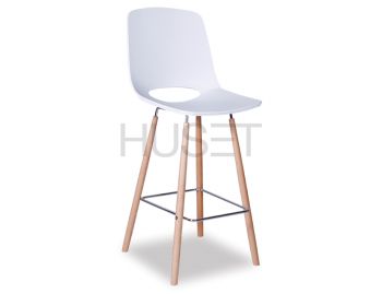Wasowsky Bar Stool White with Solid Beechwood Legs by Enrique Marti for OOLand image