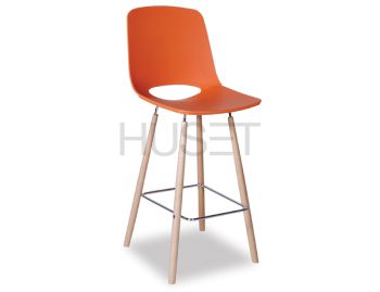 Wasowsky Bar Stool Orange with Solid Beechwood Legs by Enrique Marti for OOLand image