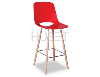 Wasowsky Bar Stool Red with Solid Beechwood Legs by Enrique Marti for OOLand image