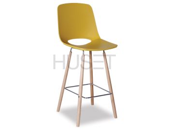 Wasowsky Bar Stool Mustard Gold with Solid Beechwood Legs by Enrique Marti for OOLand image