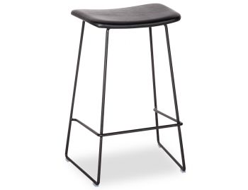 Winnie Matte Black Stool With Italian Black Leather Seat by Glid Studio image