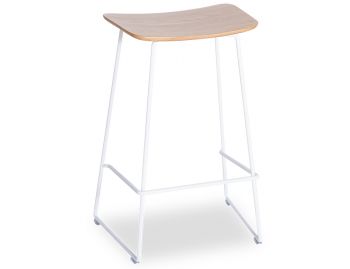 Winnie Matte White Stool With Solid European Oak Seat by Glid Studio image