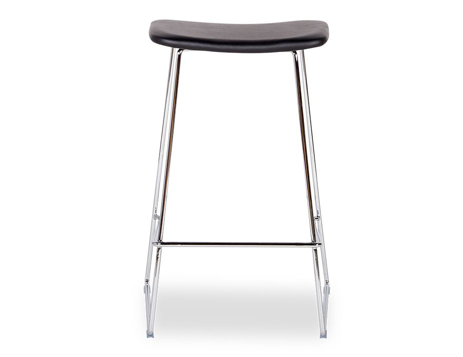 Black Leather Modern Bar Stool With Chromed Steel Sled Frame