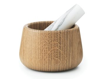 Oak & White Marble Craft Mortar & Pestle by Simon Legald for Normann Copenhagen image