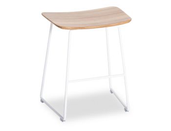 Winnie Low Stool Matte White with Solid European Oak Seat by Glid Studio image