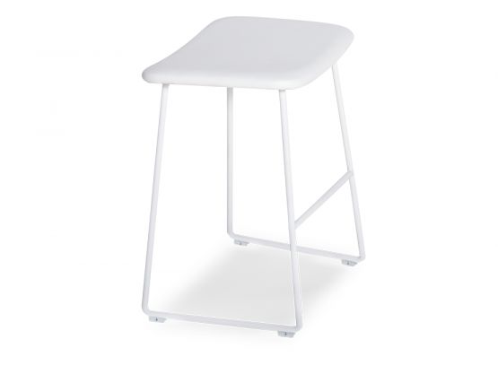 White Stool Low Leather White