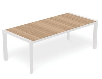 Vydel Outdoor Solid Teak Dining Table 220cm x 100cm Matt White Aluminium by Bent Design image