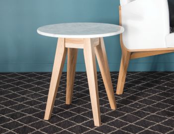 Copenhagen Italian Carrara Marble Solid Oak Round Side Table by Bent Design image