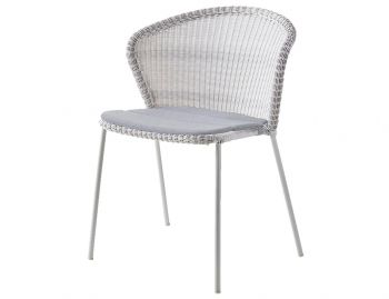 White Grey Lean Outdoor Stackable Dining Chair With Seat Cushion by Welling & Ludvik For Cane-line image