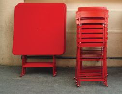 71 Table And Chairs Red Stacked