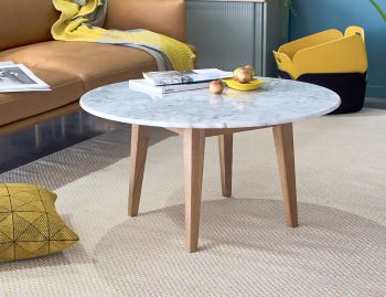 Copenhagen Italian Carrara Marble Solid Oak 80cm Round Coffee Table by Bent Design image