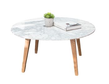 Copenhagen Italian Carrara Marble Solid Oak 80cm Round Coffee Table by Bent Design image