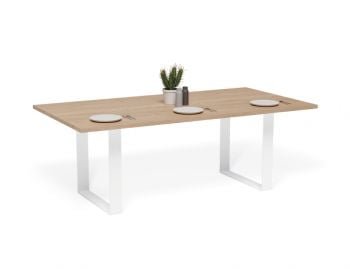 Odense Box End White Steel Leg Solid European Oak 210x110cm Dining Table by Bent Design image