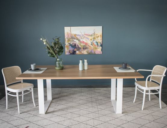 8 Seater Solid Oak White Steel Dining Table