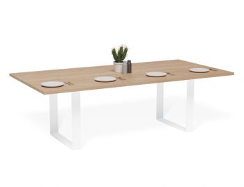 Odense Box End White Steel Leg Solid European Oak 240x120cm Dining Table by Bent Design image