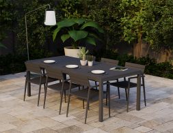 Halki 220 Charcoal Table Set Chairs Tucked