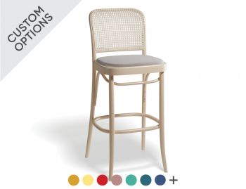 811 Hoffmann Stool with Upholstered Seat and Cane Backrest by TON  image