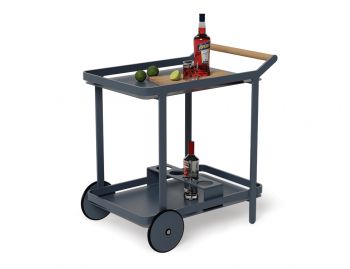 Imola Outdoor Teak Bar Cart Drinks Trolley Matt Midnight Blue image