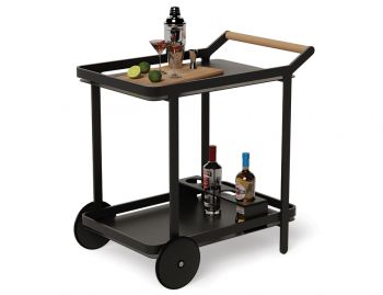 Imola Outdoor Teak Bar Cart Drinks Trolley Matt Black by Bent Design image