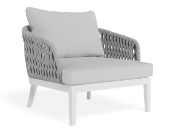 Alma Outdoor Single Lounge Chair Matt White Aluminium with Light Grey Cushion by Bent Design image