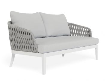 Alma Outdoor 2 Seater Lounge Chair Matt White Aluminium with Light Grey Cushion by Bent Design image