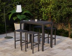 Halki High Bar Table Charcoal Matching Stools Outdoor