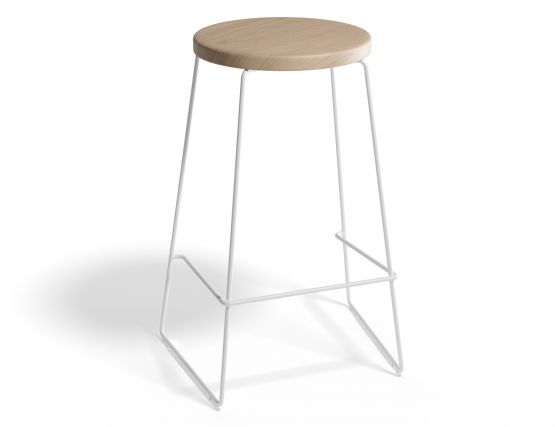 HUGO Barstool 66cm Whiteframe Naturalwood Roundseat