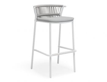 Minori Outdoor Bar Stool Matt White with Light Grey Cushion by Bent Design image