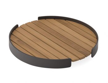 Fino Outdoor Teak Tray Round Matt Charcoal by Bent Design image