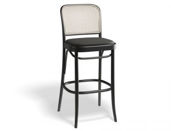 811 Hoffmann Stool in Black Stain with Black Padded Seat & Cane Backrest by TON image