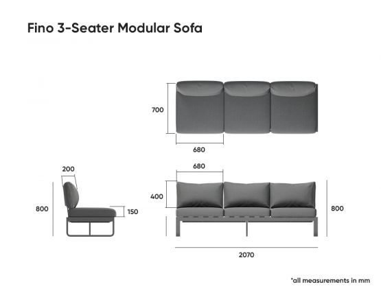 Fino 3 Seater Dimensions