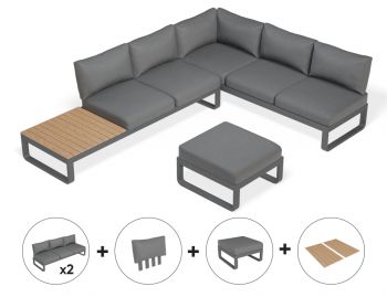 Fino Config F - Outdoor Modular Sofa / Matt Charcoal aluminium / Dark Grey Cushions by Bent Design image