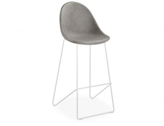 Pebble Bar Stool Grey Leather 1 Shinier Darker White Base