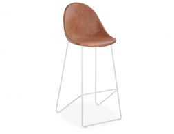 Pebble Bar Stool Brown Leather White Base 1