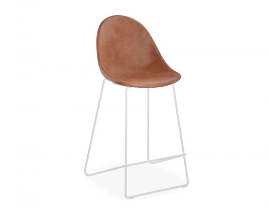 Pebble Kitchen Stool Brown Leather White Base 1